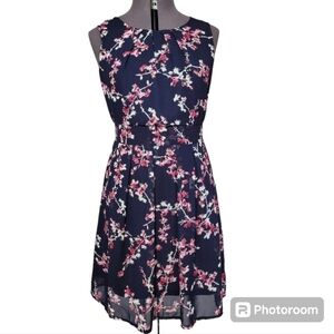 US8 Apricot Cherry Blossom Floral Fit and Flare Dress Garden Girl Dainty